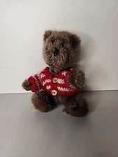 Teddy Bear Plush Stuffed Toy Red Sweater Tan Brown HugFun International 6 Inch