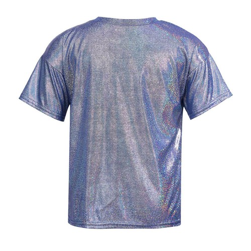 Kids Girls Boys Metallic Shiny T-shirt Sparkly Jazz Dance Loose Tops Costumes - Picture 18 of 25