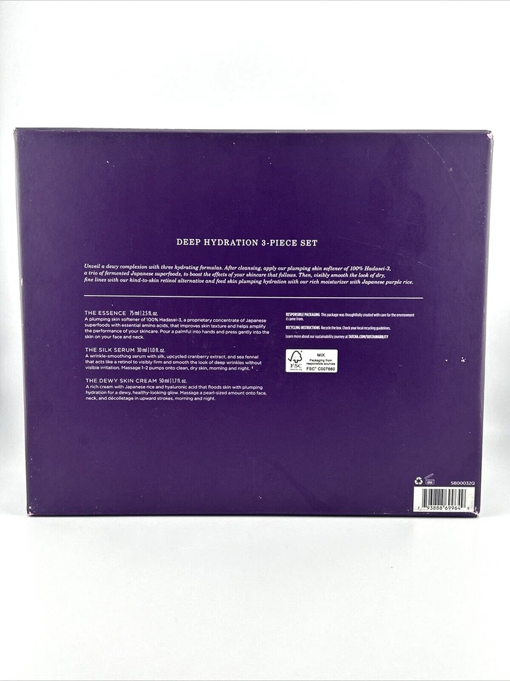 TATCHA Deep Hydration 3-PC Set/Essence 75ml+Silk Serum 30ml+Dewy Cream 50ml/New - Image 3 of 4