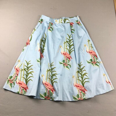 Ann Taylor Loft Skirt Womens Blue Pink Bird AOP Flared Lined
