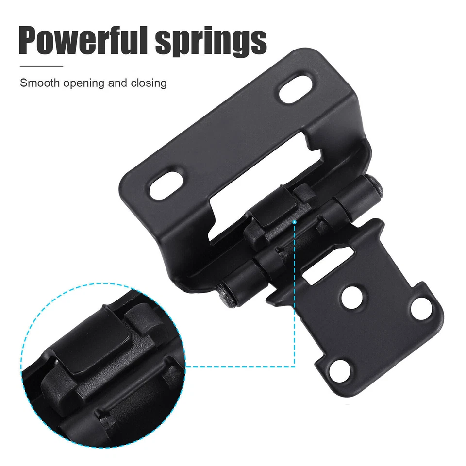 Bisagras de gabinete de cocina envolventes semi parciales superpuestas de 1/2" negras con tornillos Foto 3 de 4