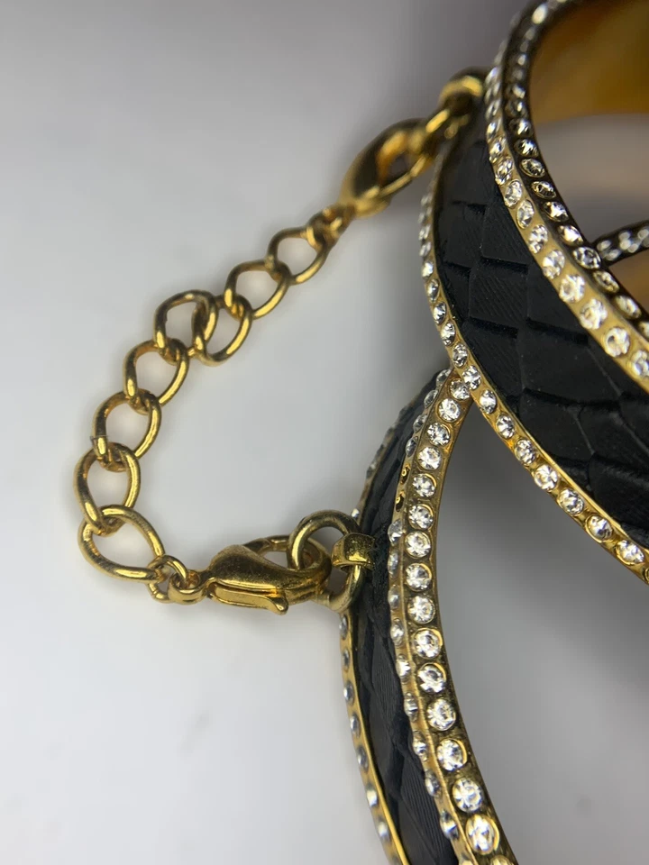 CC Skye Black Quilted Leather Rhinestone Eternity Gold Tone Bangle Bracelets - Image 4 of 4