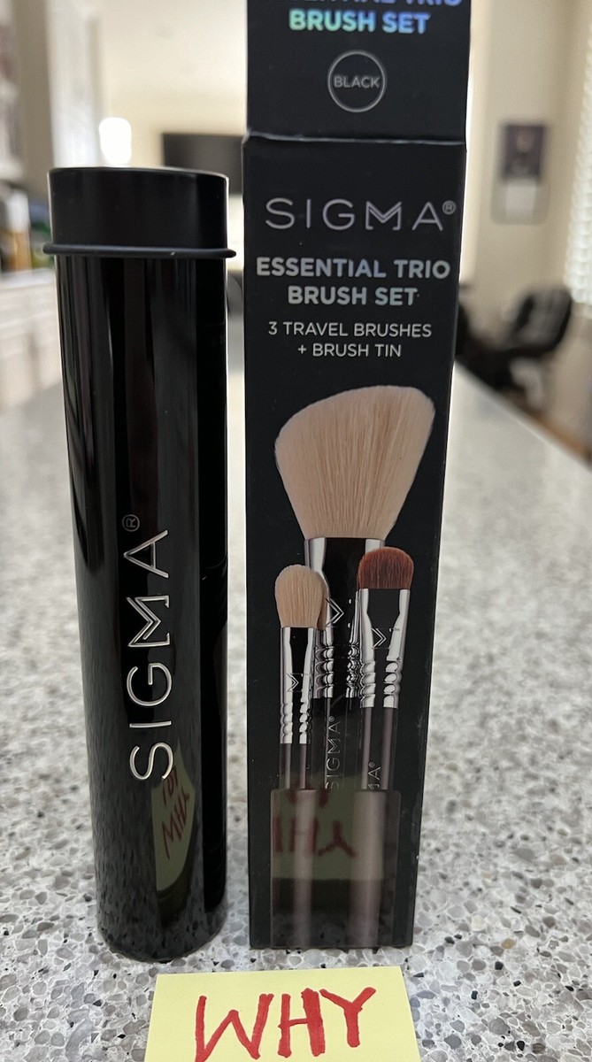 SIGMA Essential TRIO BRUSH SET: 3 Travel Makeup Brushes + Tin Can