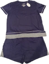 TIKTIK Pajamas Set Short Sleeve Sleepwear Women Navy-XL