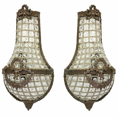 GRÜNDERZEIT-STIL WANDLAMPEN PAAR, Böhmische Schmiedeeisen Lampen dunkel