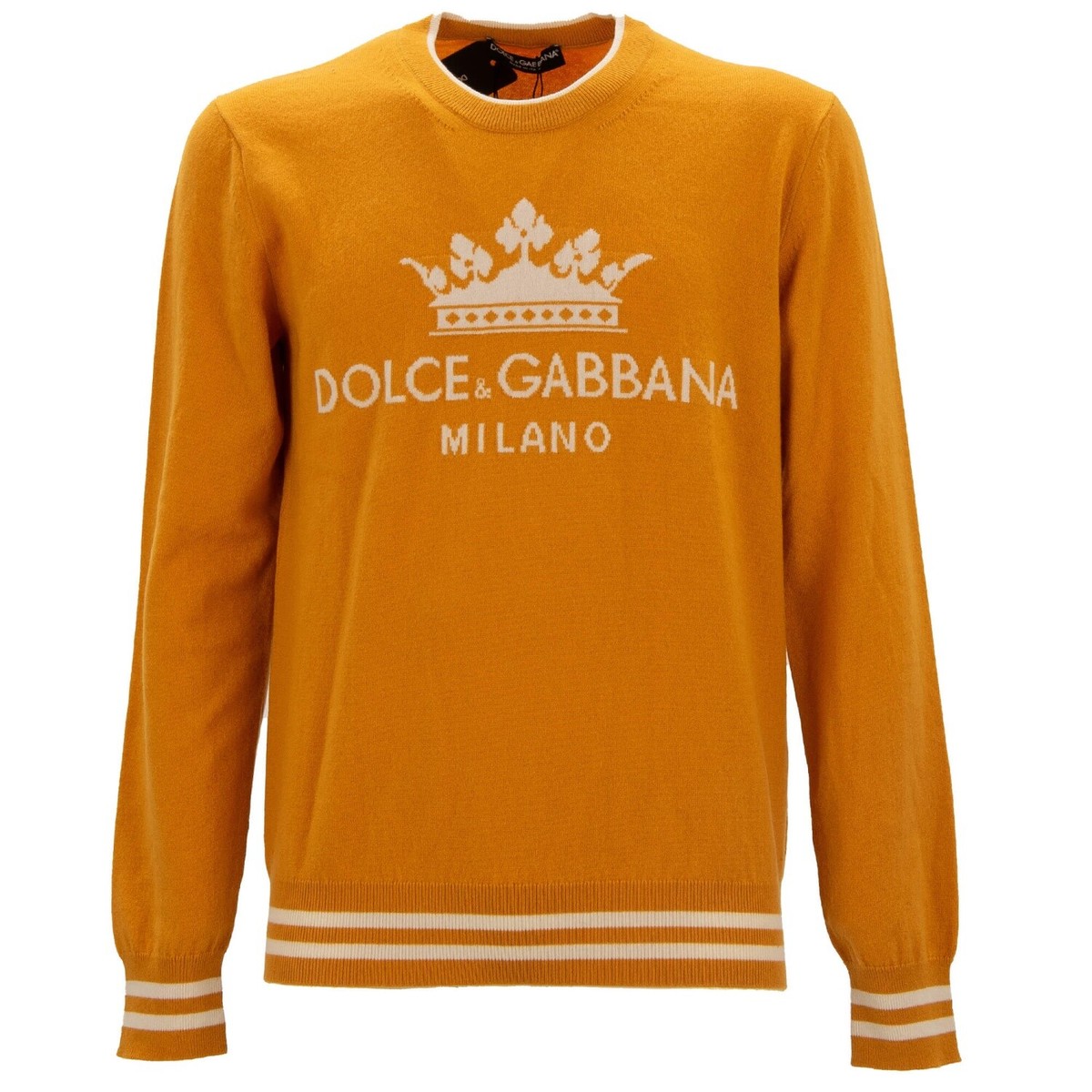 Dolce Gabbana Crown Dg Logo Cashmere Sweater Yellow White 13464