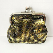 Vintage Gold Mesh Kiss Lock Coin Purse Lined 3.75" 60's Hip Boho Chic Retro