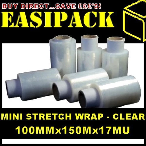 45 Rolls MINI Stretch Wrap Hand Pallet Cling Film - 100mm x 150m x 17Mu (CLEAR)