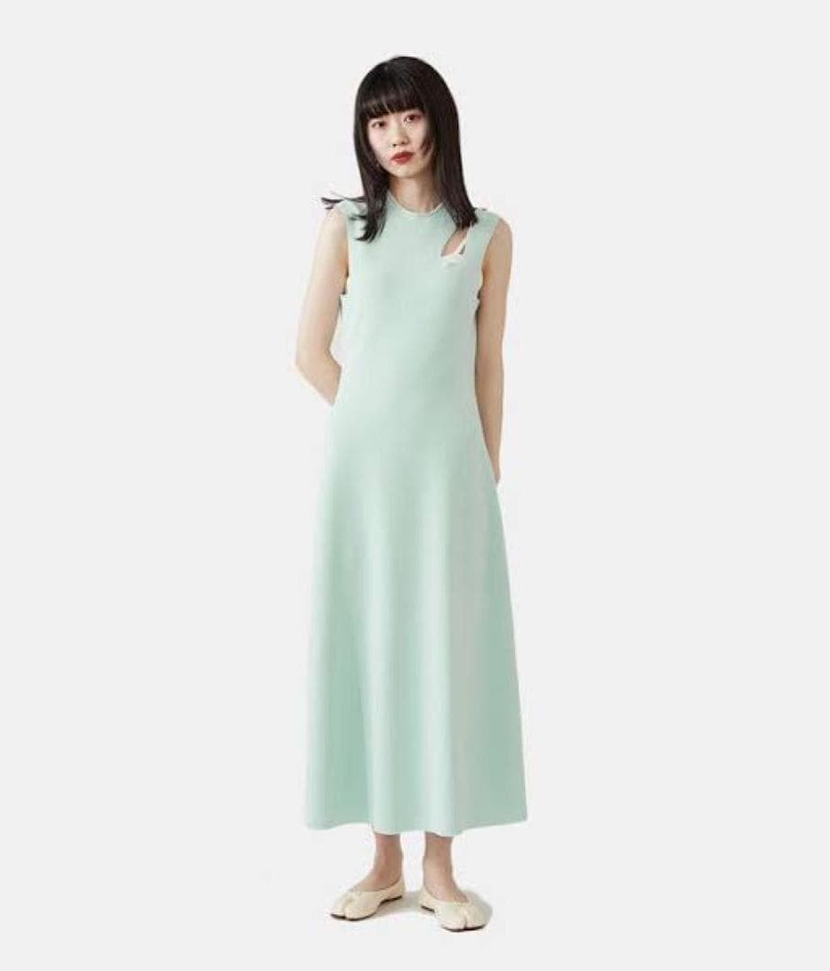 Mame Kurogouchi Hole Knitted Dress Pale Green M Fashion Long Sleeve
