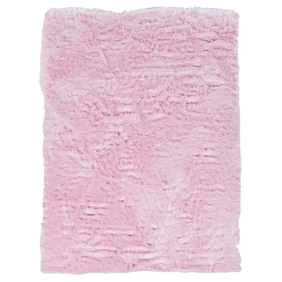 Linon Shep Faux Fur Tufted Acrylic 3'x5' Rug in Pink - Image 2 of 4