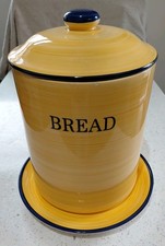 Retro Asda Ceramic Yellow Blue Bread Bin With Plate