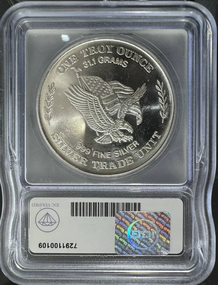 1981 IDC Verified 1oz U.S. Assay Office Round GSA Hoard ICG MS66 - Population 17 - Image 2 of 2