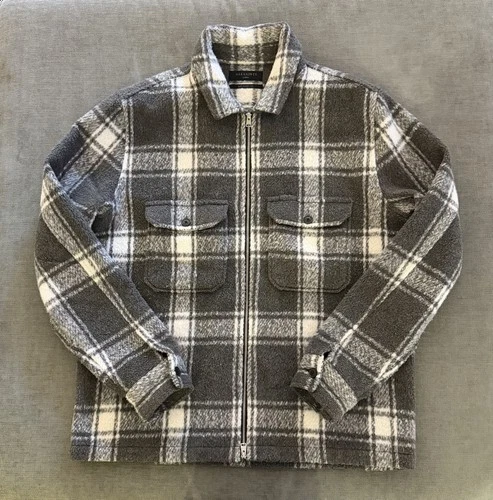 AllSaints Plaid Shirt Jacket Men’s Large Grey Fall Shacket - product listing photo