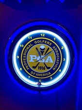 PGA Golf Tour OldLogo Golfer Club House Man Cave Neon Style Retro LED Clock Sign