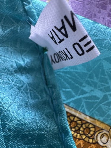 Vintage Greek Silk Scarf Purple Turquoise Gold Equestrian Military Print - Picture 5 of 12