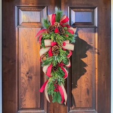 Christmas Swag Wreath with Pinecones, Berries, Juniper, & Cardinal Birds