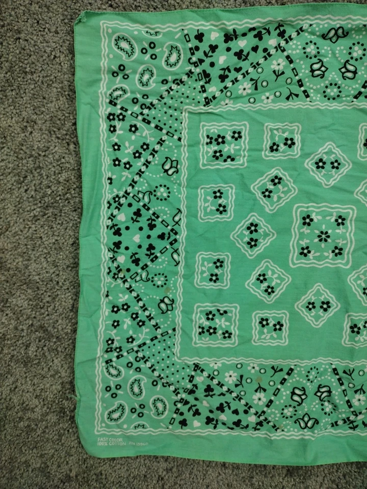 (2) BANDANAS RN 13960 Daisies Clover Hearts 60 年代 70 年代绿色 — 第 4/4 张图片