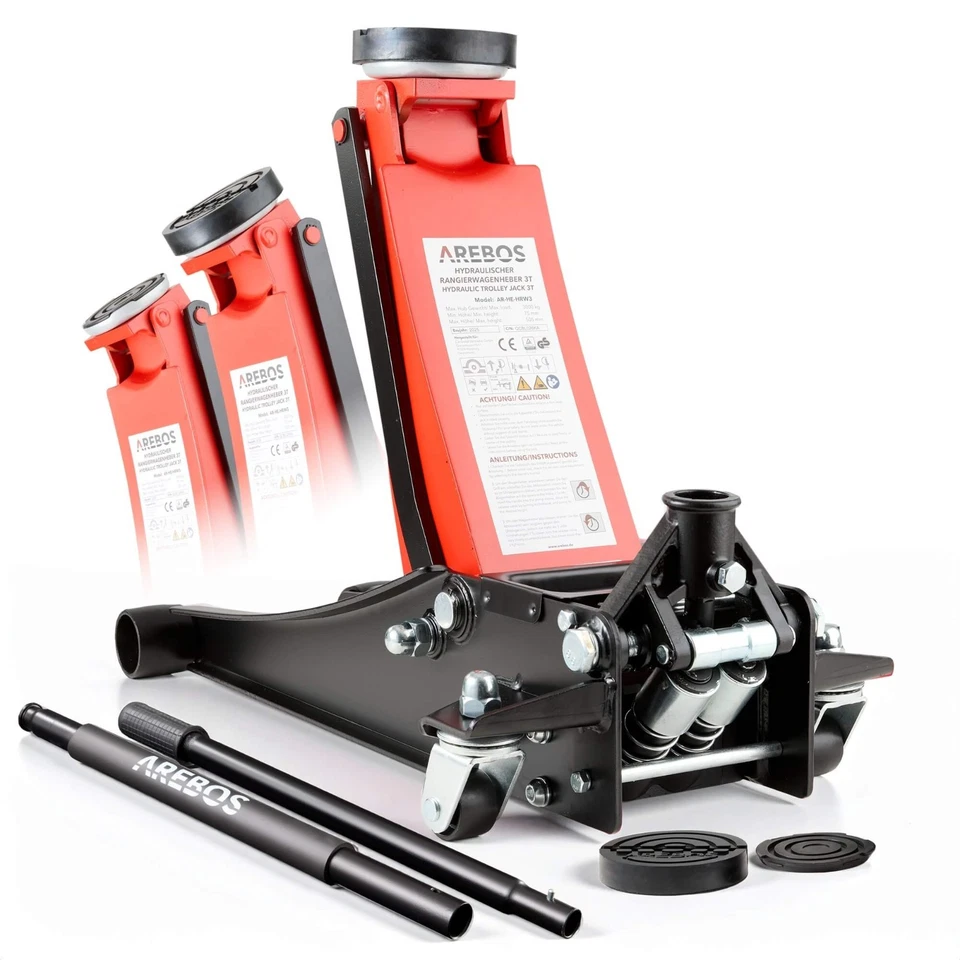AREBOS 3t Hydraulischer Rangierwagenheber Wagenheber Autoheber mit Gummiauflagen