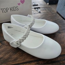Tip Top Kids Girls MaryJane White Shoe with Rhinestone Strap. Size 12