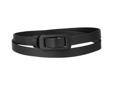 Women Skinny Waist Belt Thin PU Leather Rectangle Buckle Slim Solid Black