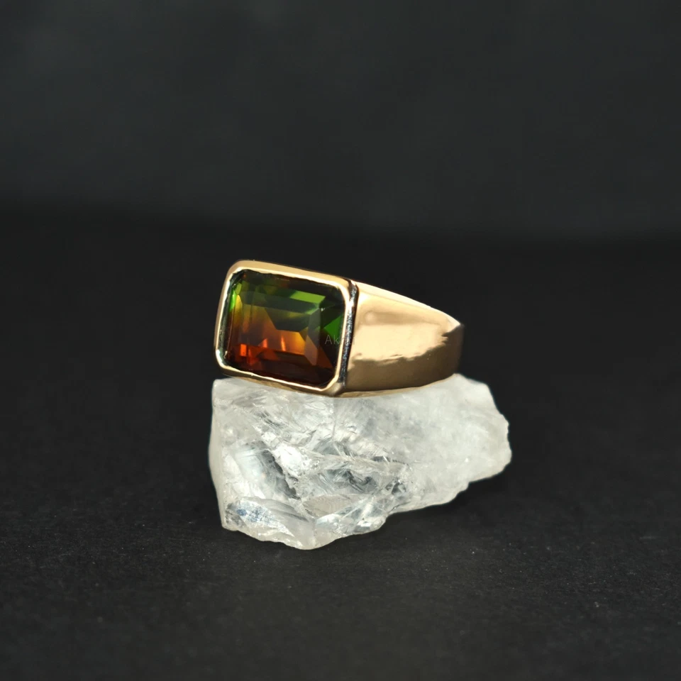 Anel de sinete de cobre turmalina melancia sempre sob demanda joias feitas à mão - Imagem 2 de 4