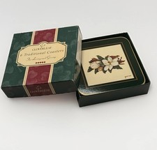 Cloverleaf Cork Backed Magnolia Pattern Laminated Coasters Set(6) Vintage 90s