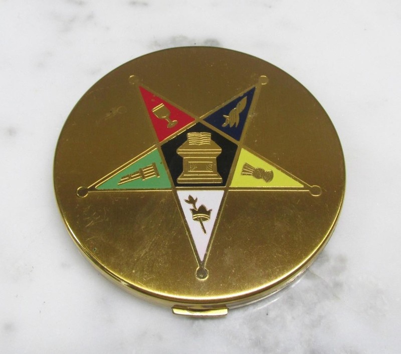 Vintage Elgin American Masonic Compact Make-Up Case & Mirror ~ 4-E312
