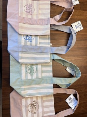 BRAND NEW with TAGS - Trader Joe s - Striped Mini Canvas Tote Bag - Set of 4