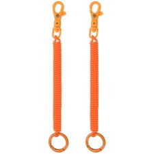 2 Pcs 18cm Orange Retractable Coil Spring Keychain w Lobster Clasp Keyring