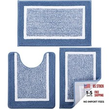 Set of 3 Bathroom Rugs with U-Shaped Contour Mats - Bathroom Rugs Set