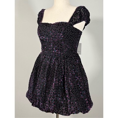 Amanda Uprichard Clydette Dress Black Velvet Polka Dot Puff Mini Pockets S NWT