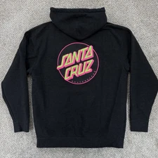 Santa Cruz Skateboards Sweatshirt Hoodie Mens Size Large Black Fleece Neon Logo