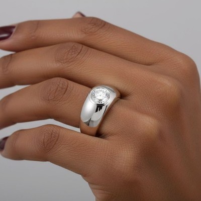 Solitaire Mens Ring Classic 14K Gold 1.69 Carat Round Lab-Grown Diamond D VS1