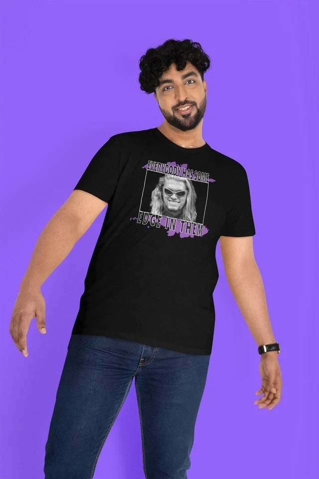 Camiseta negra Edge WWF How Sharp Is Your Edge para hombre Foto 2 de 4