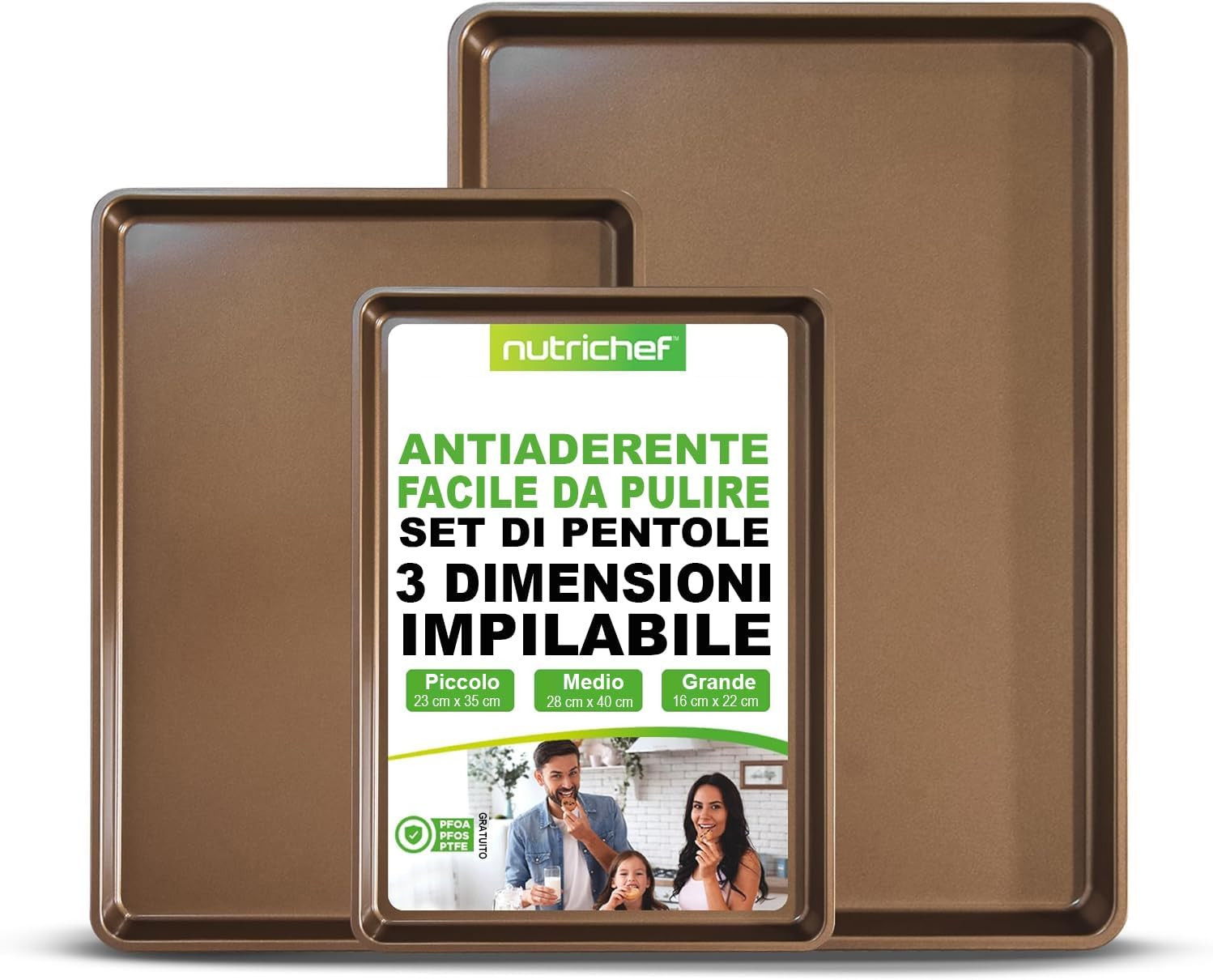 Set 3 Teglie da Forno Antiaderenti | Acciaio al Carbonio Misura XL e M