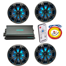 Kicker Marine Audio System   4  6.5  RGB LED Speakers, 4-Channel Amp,