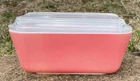 Vintage PYREX 502 Flamingo Pink Refrigerator Dish Milk Glass with lid
