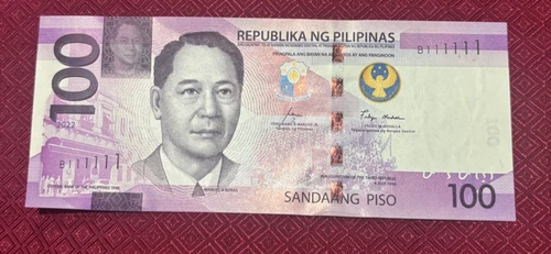 PHILIPPINES 100 PESOS NGC B111111 SOLID SERIAL - UNCIRCULATED