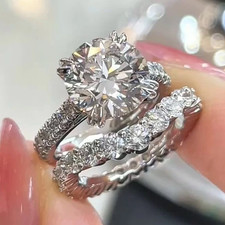 4.80 TCW Rund Schliff Moissanit Braut Set Verlobungsring 14k Wei&szlig; Vergoldet