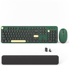 Colorful Wireless Computer Keyboards Mouse Combos, Cute Retro Dark Green