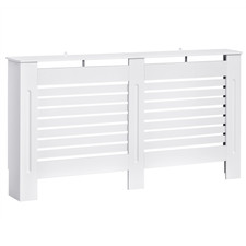 Image of Radiator cover MDF White 152x19x81cm Slatted Shelf Wall-mounted Heat-safe Style
