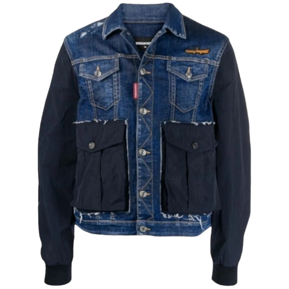 DSQUARED2 Hombre Denim Chaqueta Negra Manga Algodón Elástico Azul Invierno Eu 50 - Imagen 2 de 4