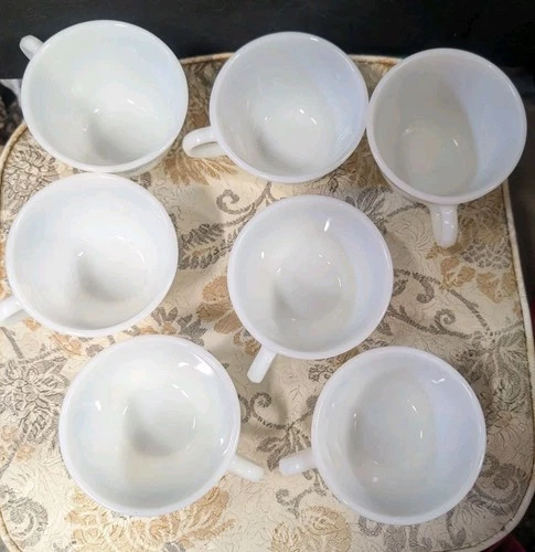 Vintage Pyrex Coffee Mugs Lot Of 7 Milk glass Morning Blue