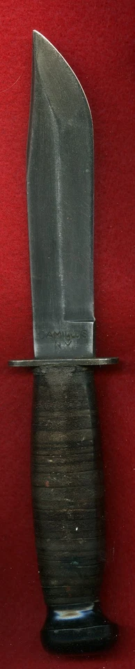 Cuchillo de combate Camillus USN Mark 1 WW2 WWII 1942/43 MANGO DE CUERO Y FUNDA Foto 2 de 4