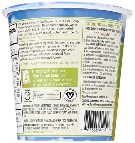 Dr. McDougall's Right Foods Vegan Split Pea Soup, 2.5 Ounce Cups - Picture 2 of 4