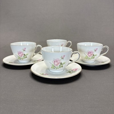 Franconia Krautheim Rose Footed Cup and Saucer Set of 4 Flower Selb Bavaria