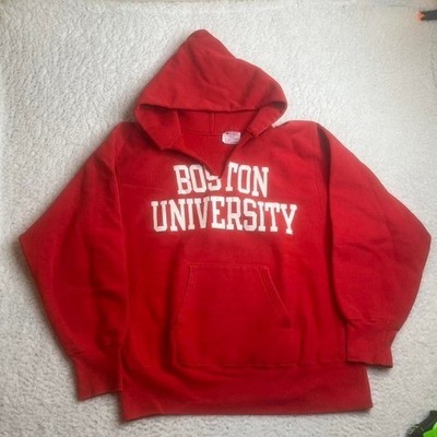 Vintage 80s champion reverse weave Boston university warmup men's red hoodie xl