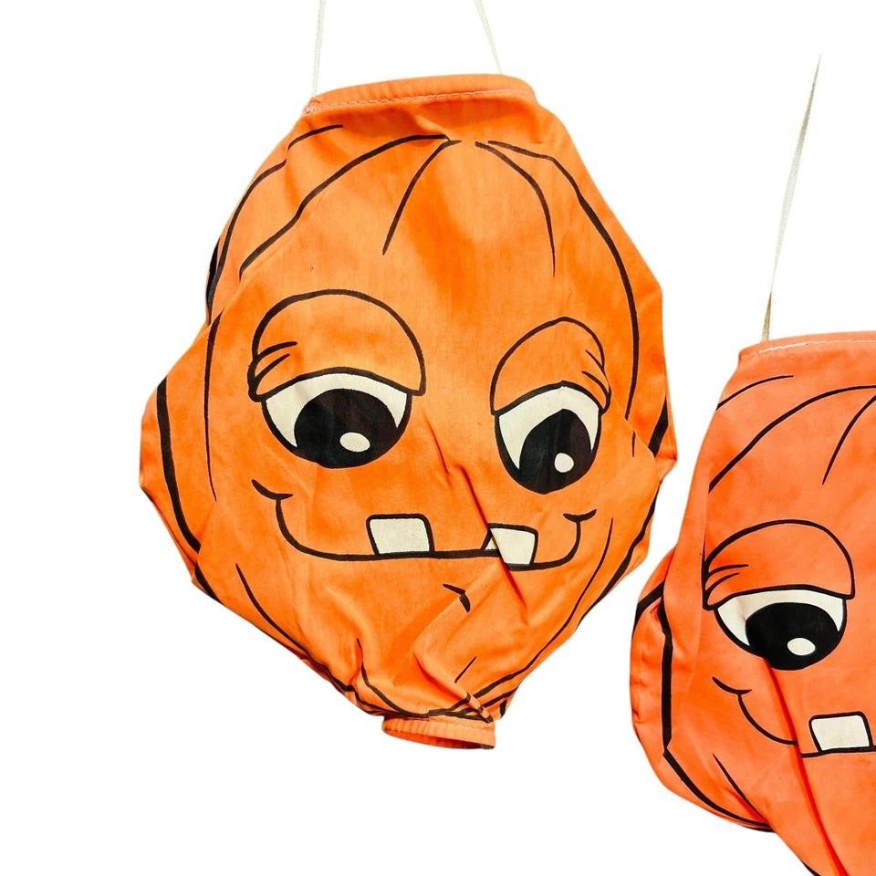 Pair VTG Halloween Jack O Lantern Hanging Wind Sock Lantern Silly Face 10” READ - Image 2 of 4