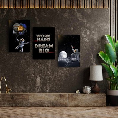 NIB 3x Framed Canvas - WORK HARD DREAM BIG