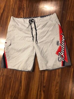 Budweiser Swim Trunks Board Shorts Size 38 Tie Close Two Tone Net Lined 